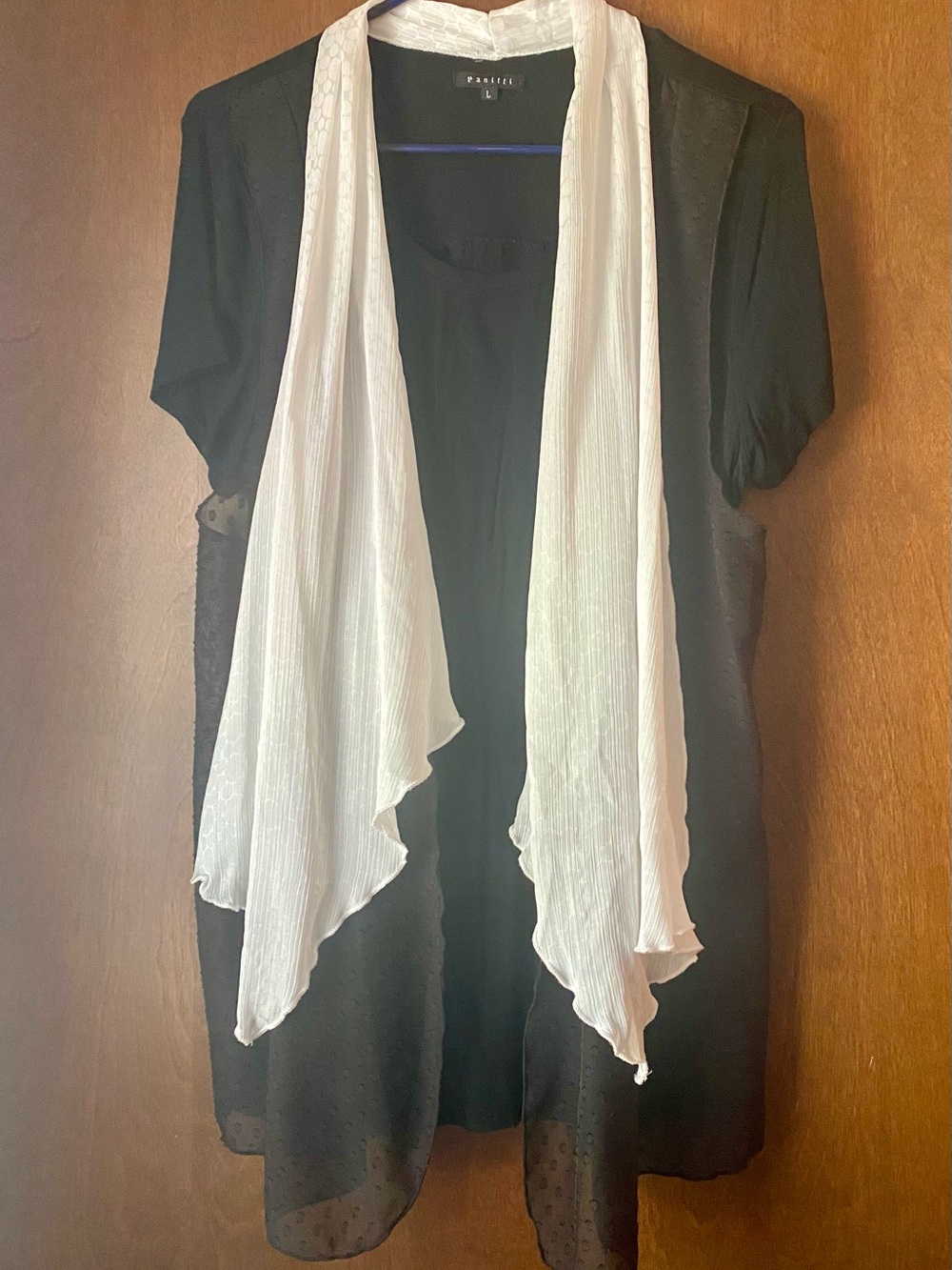 Paritti Short-Sleeve Top with Sheer Swiss Dot Panels & White Dot Scarf Large